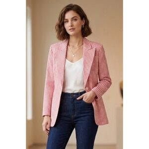 Parallel Gingham Blazer Red White Checkered Y2K Woman's Small